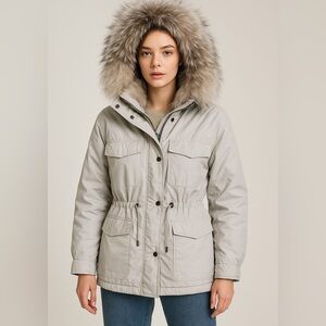 Yves Salomon YS Army Silver Lined Utility Parka with Removable Fur Trim Hood